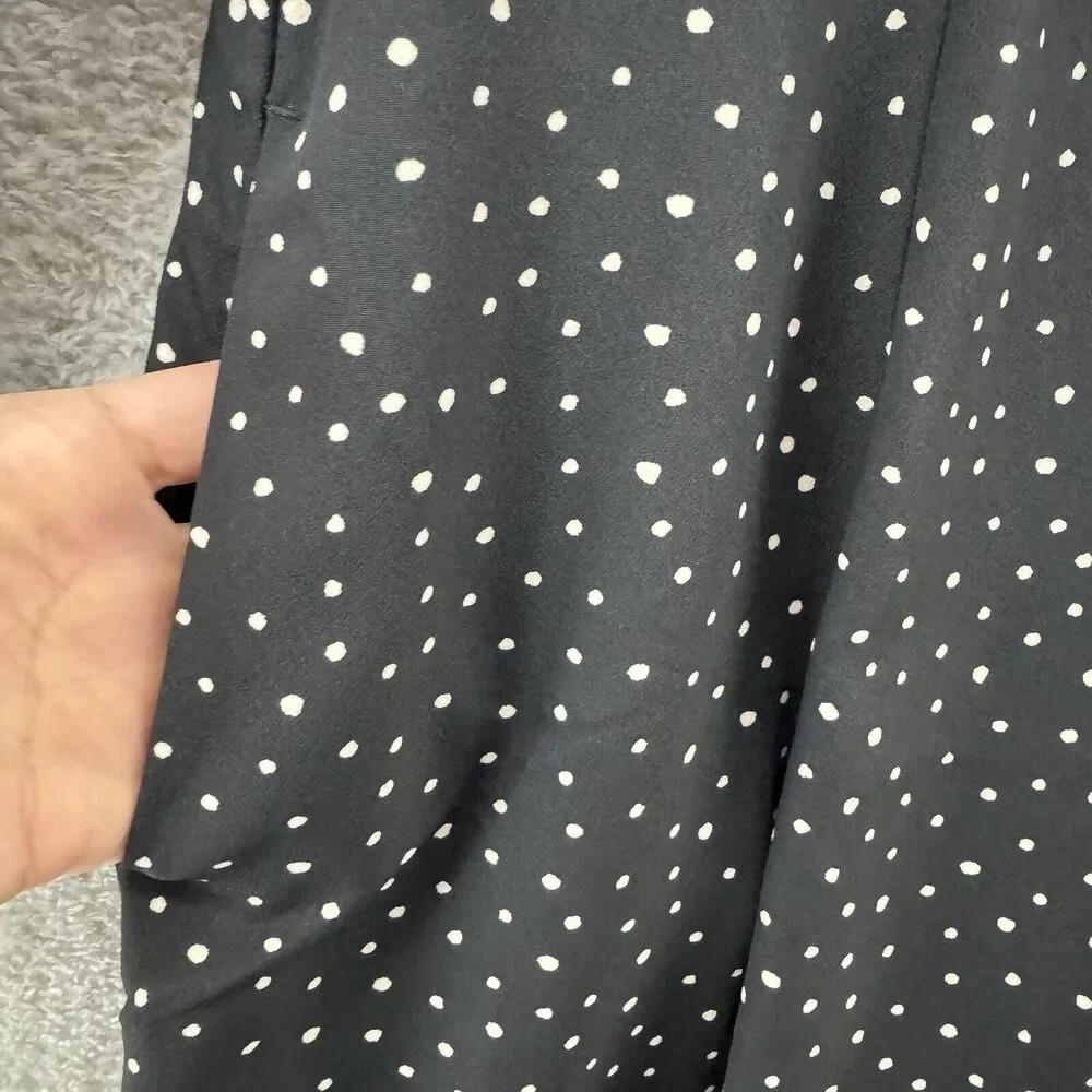 Uniqlo Dress M Black Polka Dots Babydoll V-Neck Ballon Sleeve Knee Length Pocket